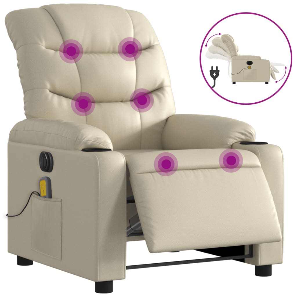 vidaXL Sillón de masaje reclinable eléctrico cuero sintético crema