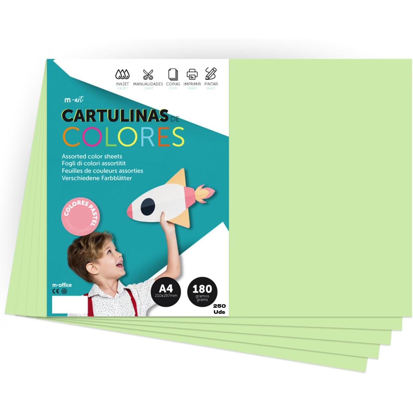Cartulina de Colores, Cartulina A4 Colores Intensos, Hojas de Colores 180gr para Manualidades, Imprimir tus Documentos y Diseños Creativos, Folios de Colores A4 · m-office