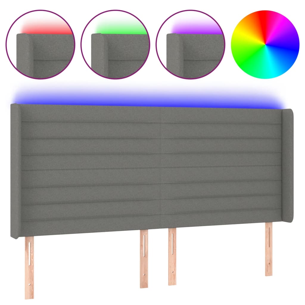 vidaXL Cabecero con LED de tela gris oscuro 183x16x118/128 cm