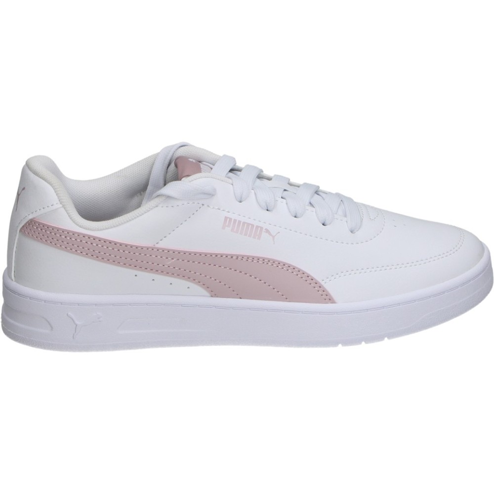 PUMA | Zapatillas Puma Court Classic Clean Jr para Mujer – Deportiva Blanca con Detalles en Rosa – Sneakers con Cordones – Versátiles y Cómodas – Modelo 403750-12