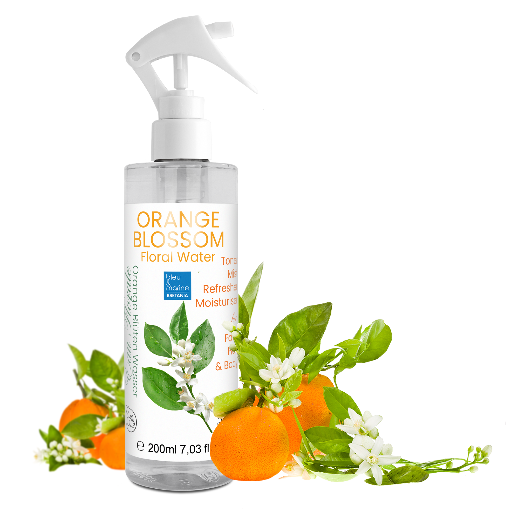 Agua Floral de Azahar | Hidrolato de Neroli Natural | Tónico Facial Hidratante y Refrescante | Piel Seca y Delicada | Rostro, Cuerpo y Cabello - bleu & marine Bretania