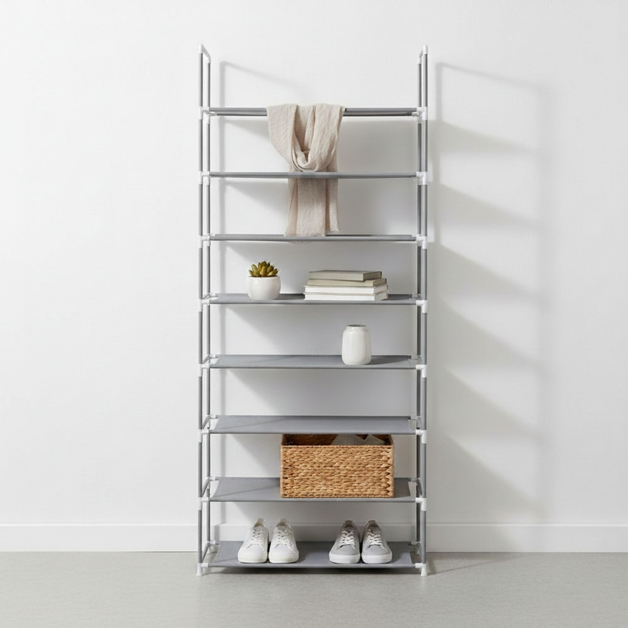 MOBLEKIT | Estanterías Auxiliares de Madera, Metal y Bambú con Montaje sin Tornillos, Muebles Multiusos con Diferentes Niveles para Almacenaje, Libros, Zapatos y Decoración del Hogar