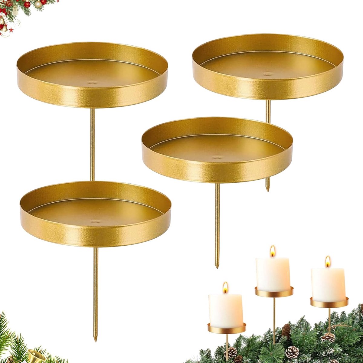 piezas - Candelabros - Portavelas - Portavelas - Portavelas de metal - decoración vintage - decoración del hogar - portavelas redondos retro - accesorios para velas - para coronas navideñas, decoraciones de Pascua, bodas, cumpleaños - Φ8 cm - dorado