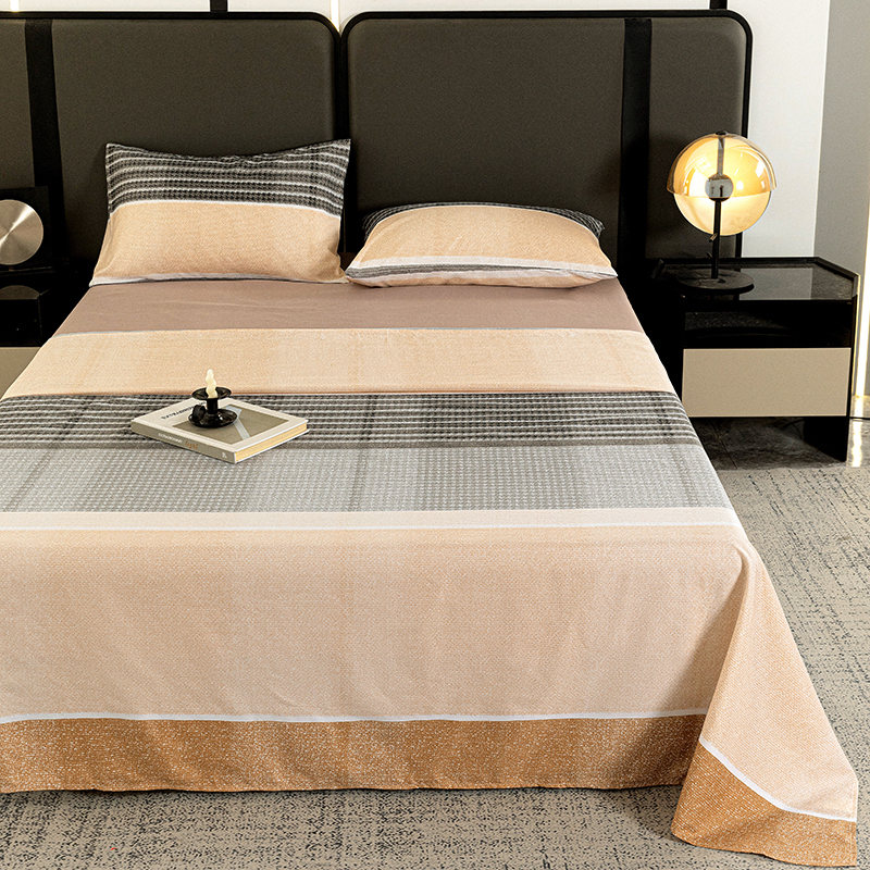 Juego de sábanas 4 piezas cama 150cm Encimera Suave y Transpirable con Fundas de Almohada, Diseño de Rayas Moderno, 100% Políester, Textil Hogar Color Beige y Gris