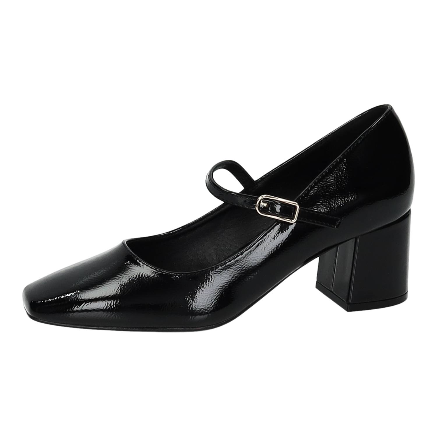 Zapatos Tacón marca GIOSEPPO para mujer en color negro. Zapatos de charol 73270 negro con punta cuadrada y tacón bloque 5,5 cm, planta acolchada y cierre ajustable, GIOSEPPO