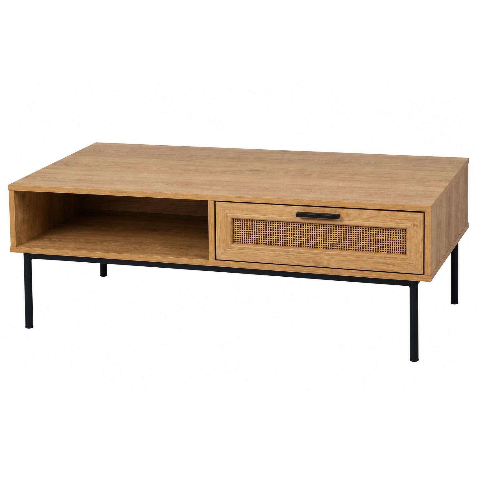 Mesa centro moderna 110x60x42 cm con patas negras metálicas y espacio almacenamiento