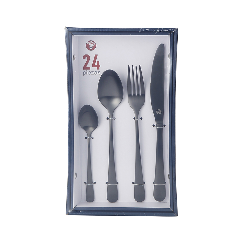Mr.Spoon Juego 24 Piezas Cubiertos, Acero Inoxidable 18/0, Color Negro Mate, Alta acabado, Diseño moderno, Incluye cuchillo,tenedor,cuchara,cucharilla, Cubertería, Apto para lavavajillas. Ideas de regalo， Incluye bolsa de regalo.90015