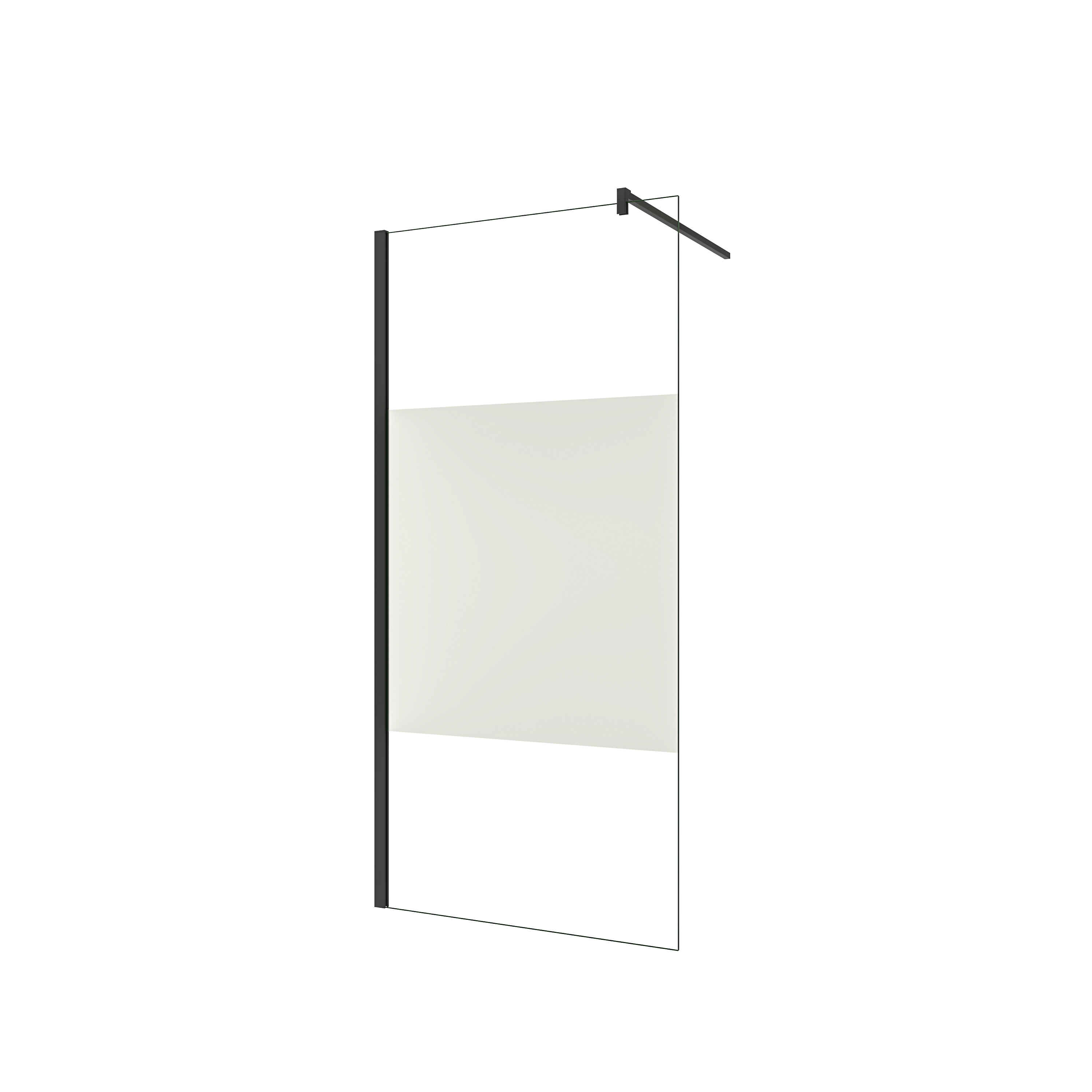 AICA SANITARIOS - Mampara de ducha fija - Serigrafiado Central Vidrio 8mm con Película de Seguridad a Prueba de Explosiones - Barra negra mate 140cm - Altura 200cm