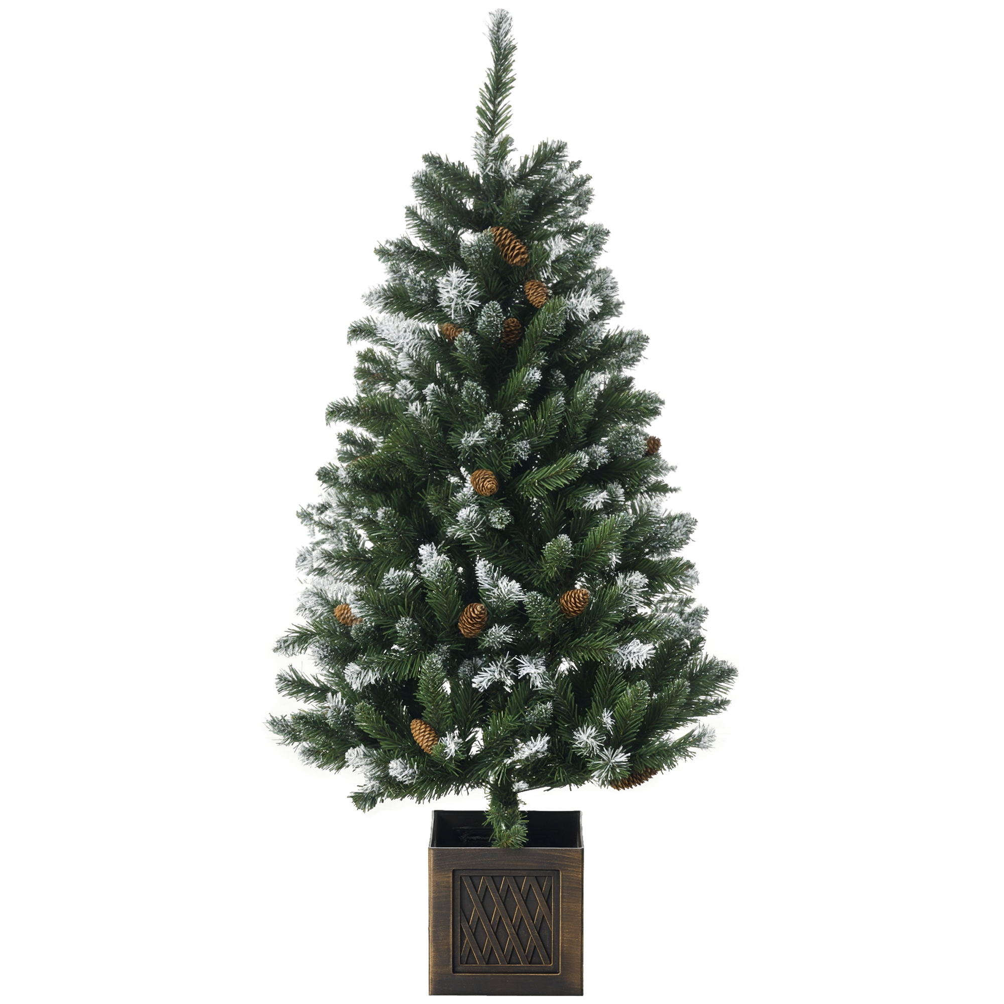 HOMCOM Árbol de Navidad Artificial con Maceta 120 cm Árbol de Navidad Nevado con 328 Ramas 20 Piñas y Soporte Metálico Decoración Navideña para Interiores Verde