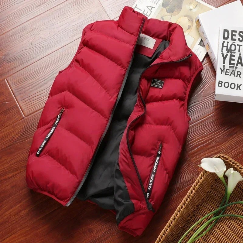TK Chaqueta De Invierno Para Hombre Sin Mangas Aislante De Poliéster Color Sólido Chaqueta Cálida Y Viento Resistente Vestido Casual