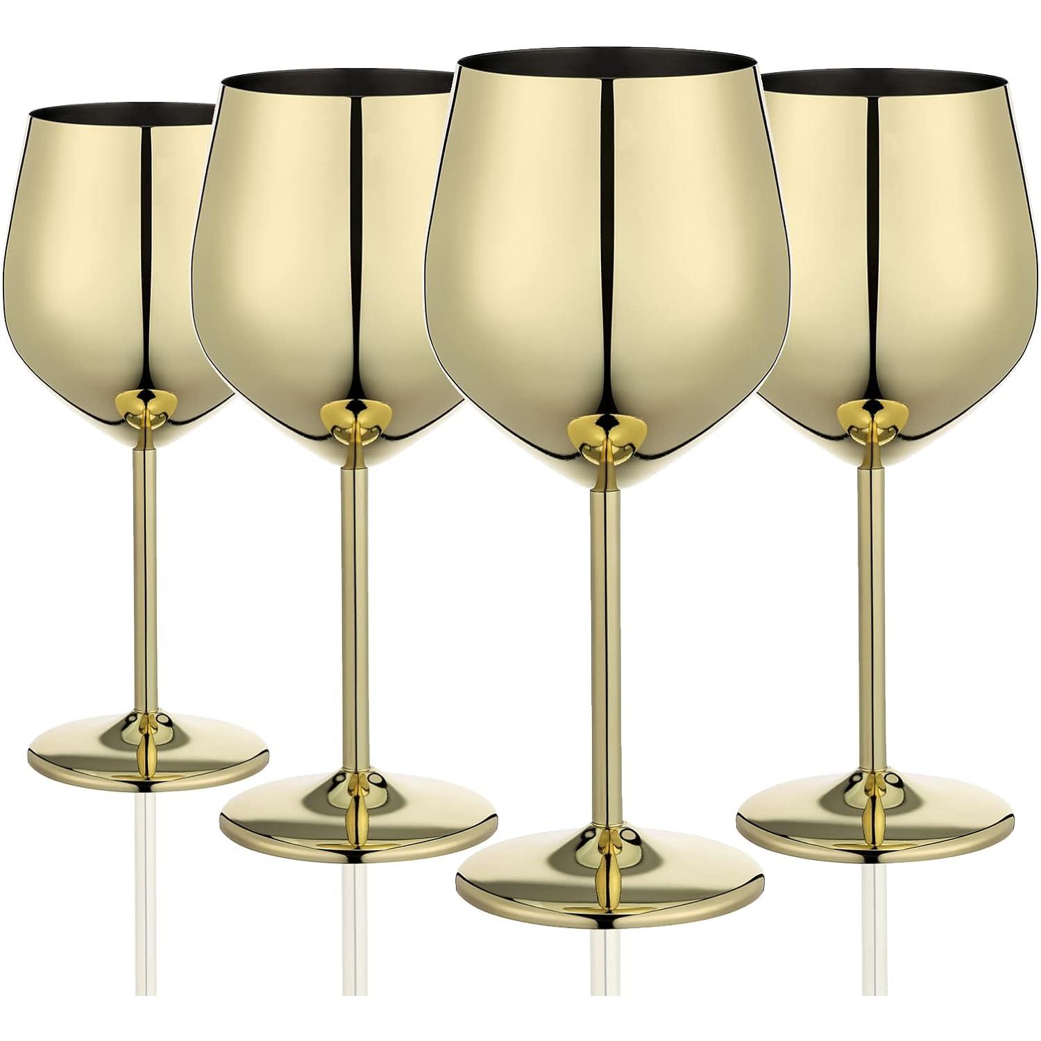 1-4Pc Juego de vino Doradas, Copas de Oro irrombibles de 18 oz, Copas de vino de Maple inoxydable, exquisitas y