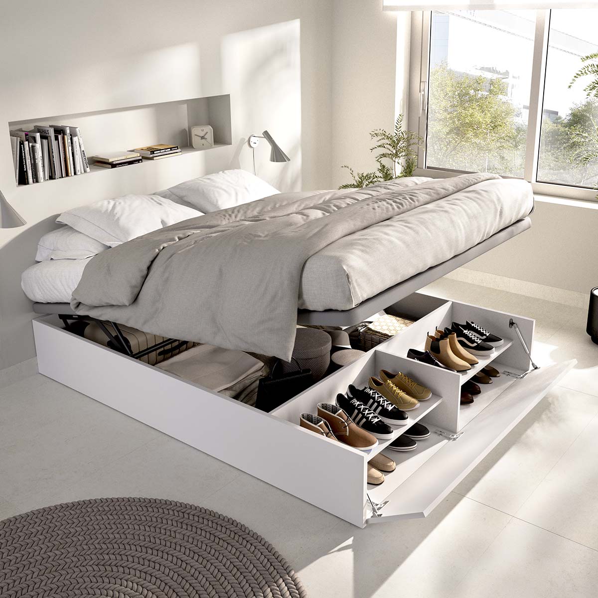 Canapé Abatible con Zapatero interior incluido Lan - Tapa tapizada Transpirable Gris - Envío Incluido - Homekit