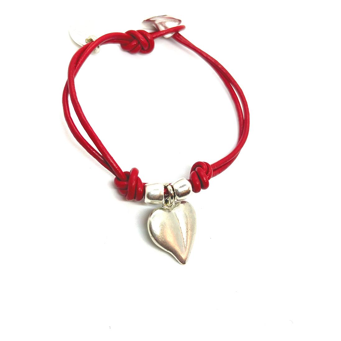 Pulsera MyLove cuero rojo y plara chapado