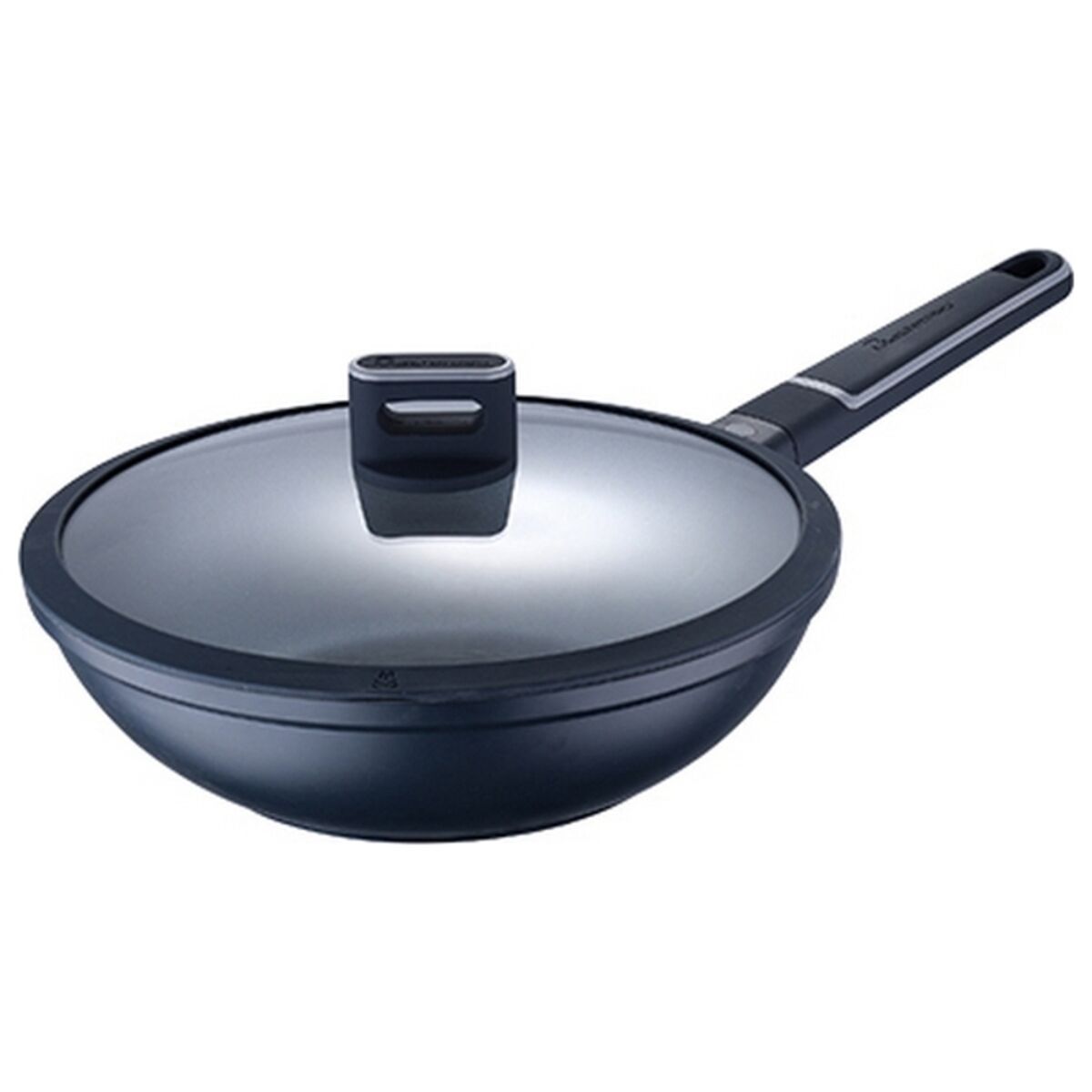 Masterpro - Sartén Wok Masterpro Indigo de aluminio antiadherente apta para inducción, vitrocerámica y gas, diámetro 28 cm, color negro y gris, libre de PFOA