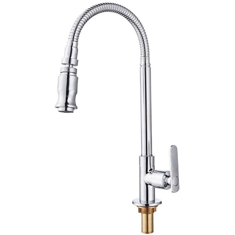 CA Grifo de cocina giratorio de 360 grados, grifo para lavabo de baño, grifo de agua fría individual con cuello flexible, grifo para lavandería, jardín exterior.