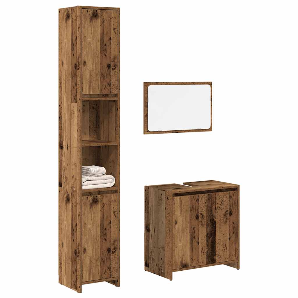 vidaXL Set de muebles baño 3 pzas madera contrachapada roble marrón en color Marrón roble/Negro/Blanco brillante y más | almacenamiento funcional diseño moderno para baño dormitorio sala