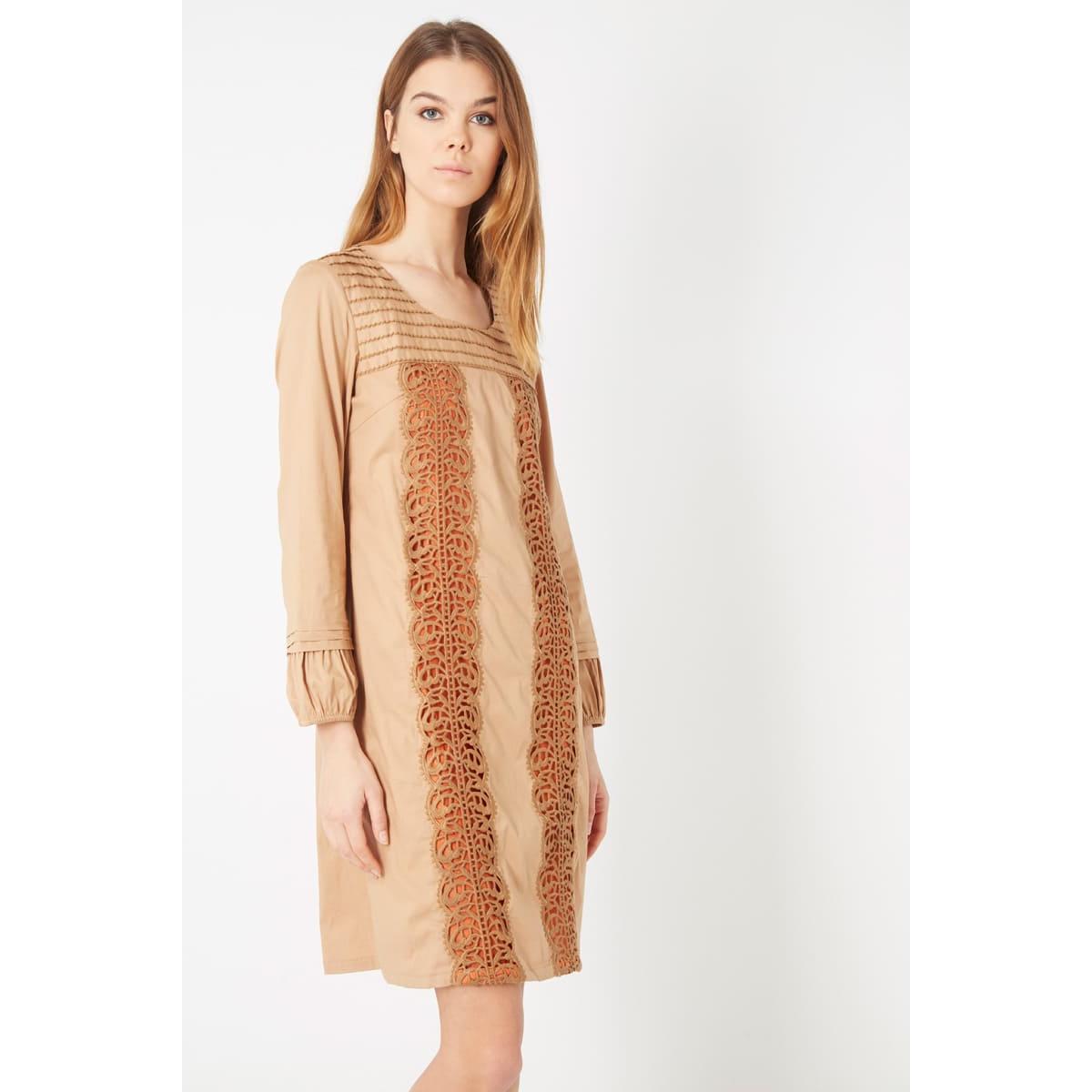 Vestido recto mujer bordado pasamanería manga larga algodón suave escote pico elegante cómodo talla 38 tonos tierra beige versátil urbano fiesta look sofisticado ✅Entrega 24/48h