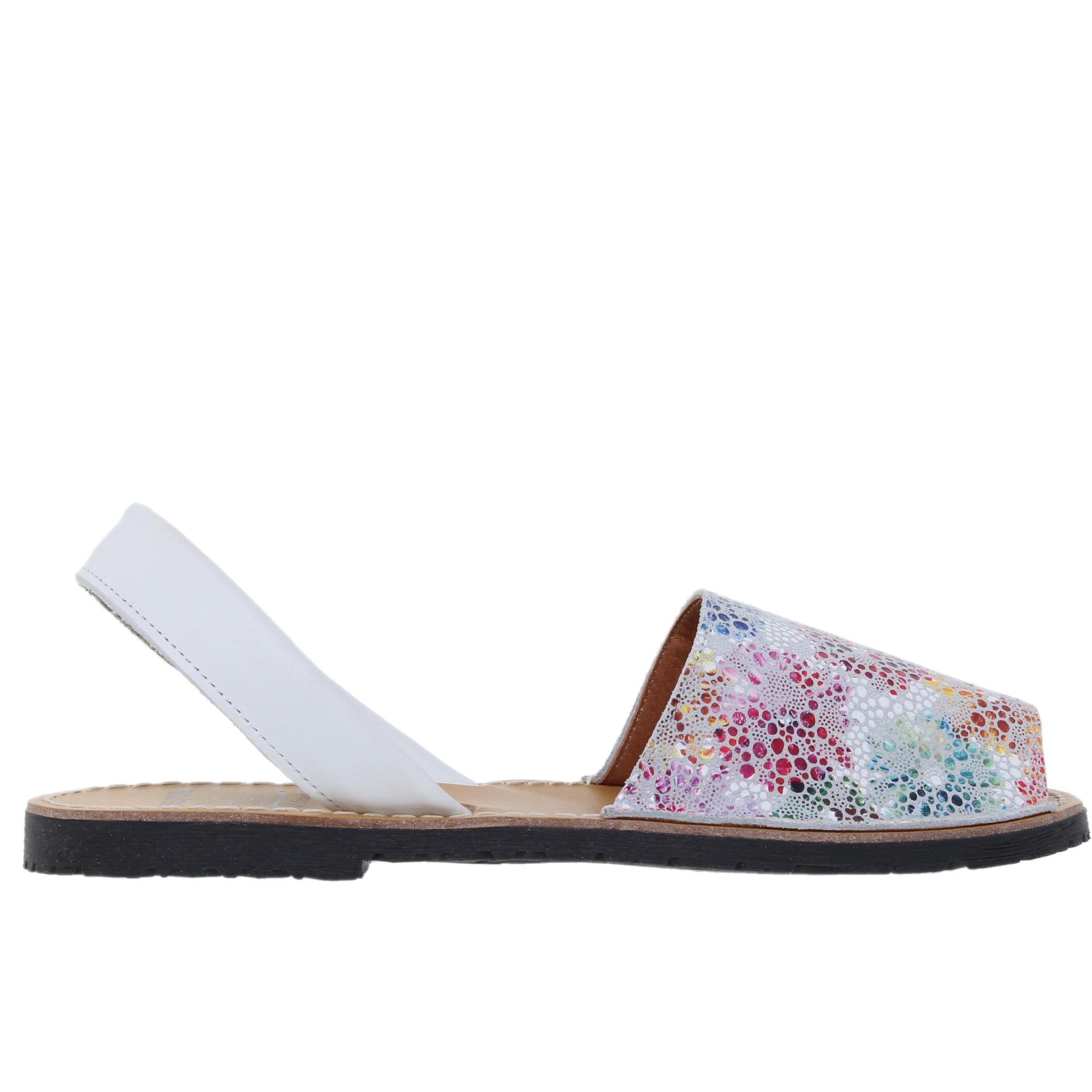 Avarcas C.ortuño Abarcas Sandalias Menorquinas Planas Mujer Piel Blanco 505AV - Diseño Floral Multicolor - Hechas en España