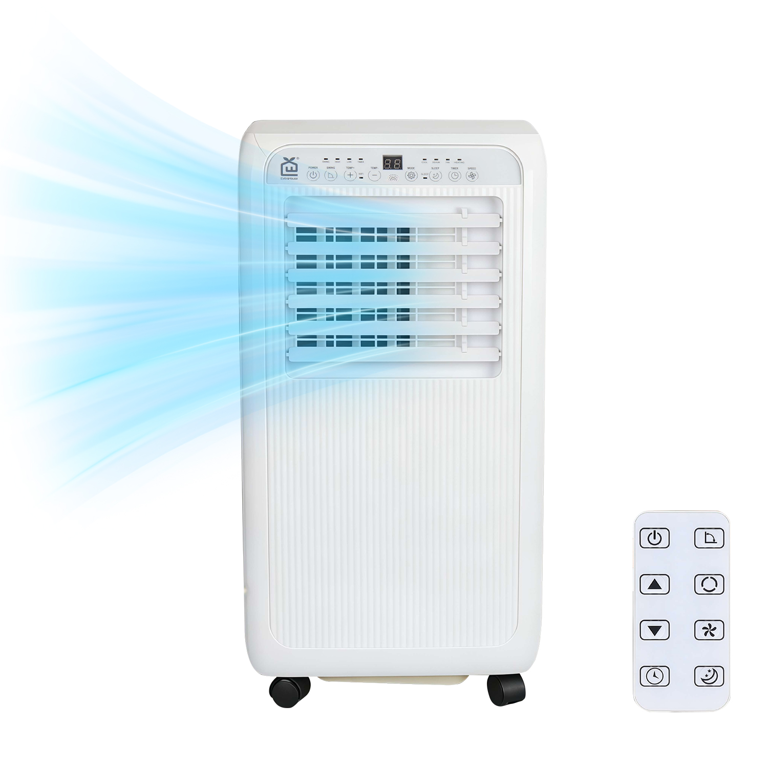 ExtraHouse - Aire acondicionado portátil frío/calor Miravia Premium 2000W/1500W con ruedas 360°, mando a distancia y temporizador para habitaciones de 10-15 m²