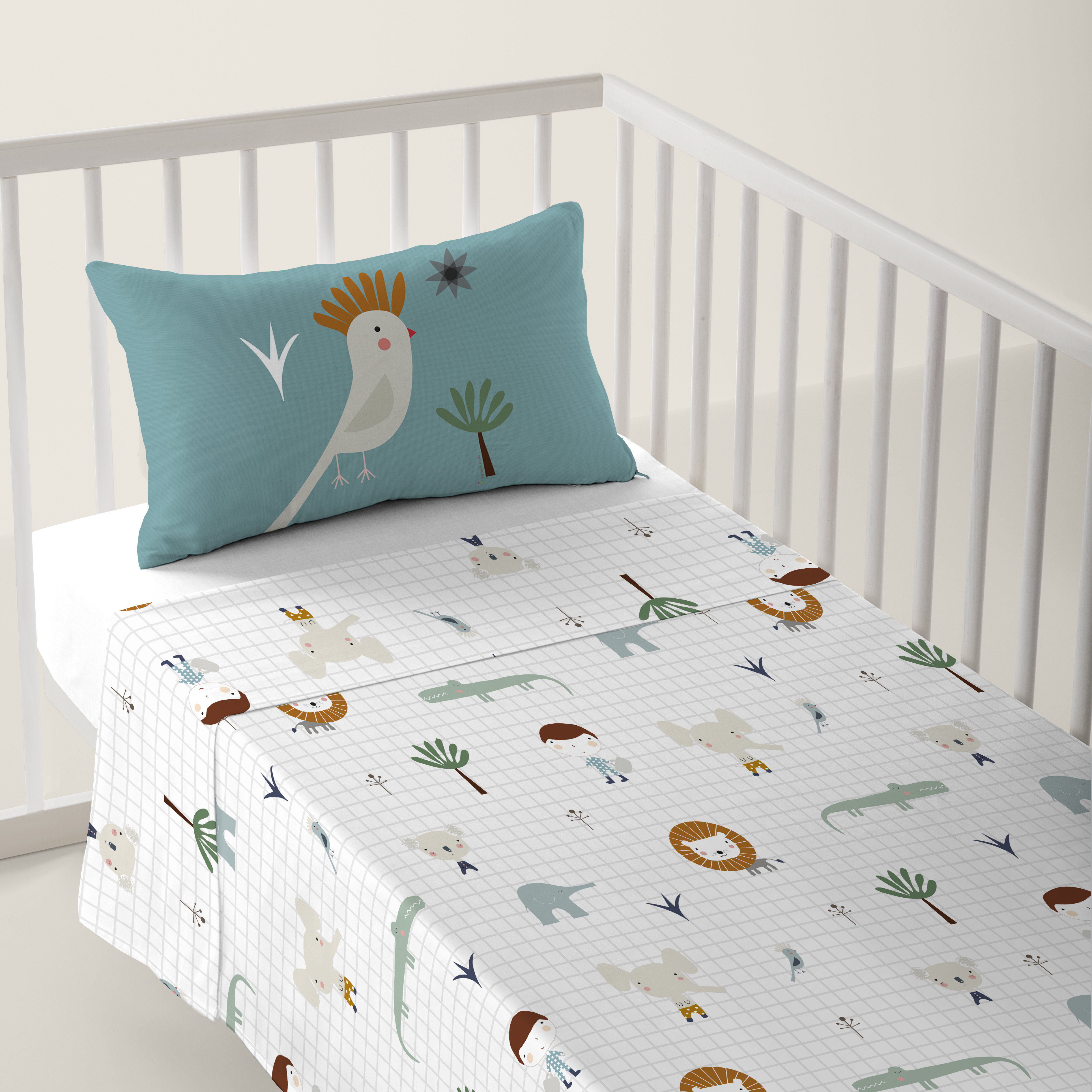 HACIENDO EL INDIO - Juego de Sábanas Cuna Estampado 100% Algodón - Juego de 2 Piezas Incluye Sábana Encimera y 1 Funda de Almohada - 100x130/120x180 cm - 27 Modelos Disponibles - Fabricado en España