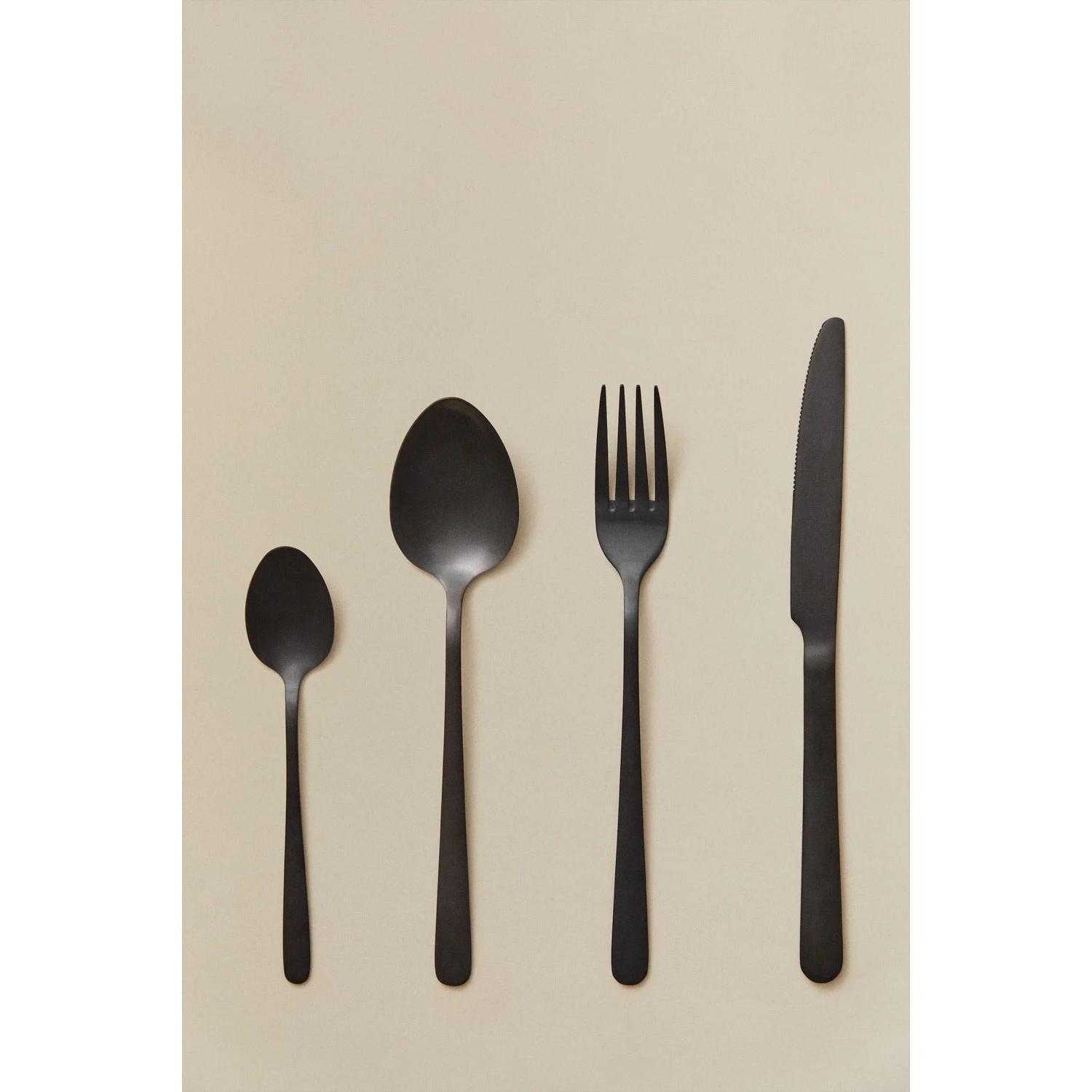 ORION91® - Unidad - Cubertería 16, pieza acero inoxidable juego mate negro, incluye 4 cuchillos, 4 tenedores, 4 cucharas y 4 cucharas de postre - spaziOrion91