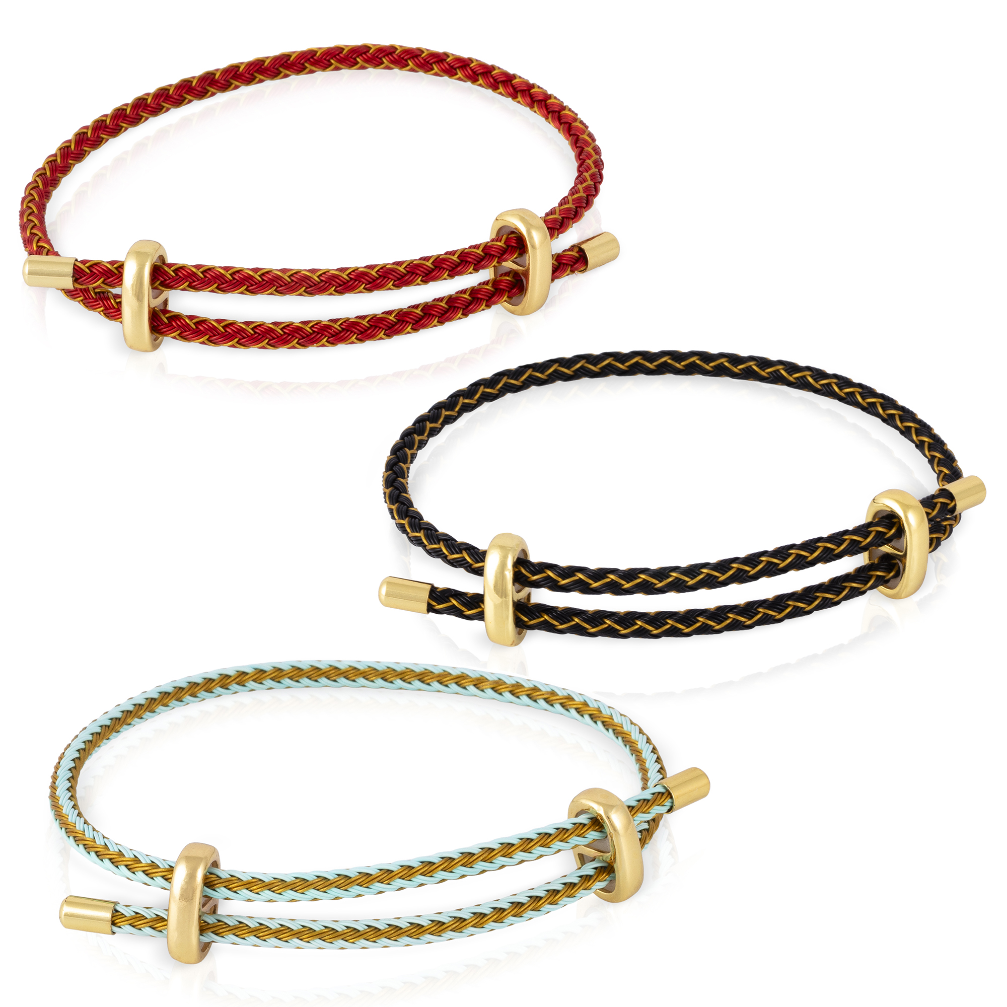 FIRENZE SILVER Pack de 3 pulseras multihebra entrelazada de hilo de nylon naranja, verde y lila con cierre cruzado de cobre dorado. 1x0,3x26 Cm.