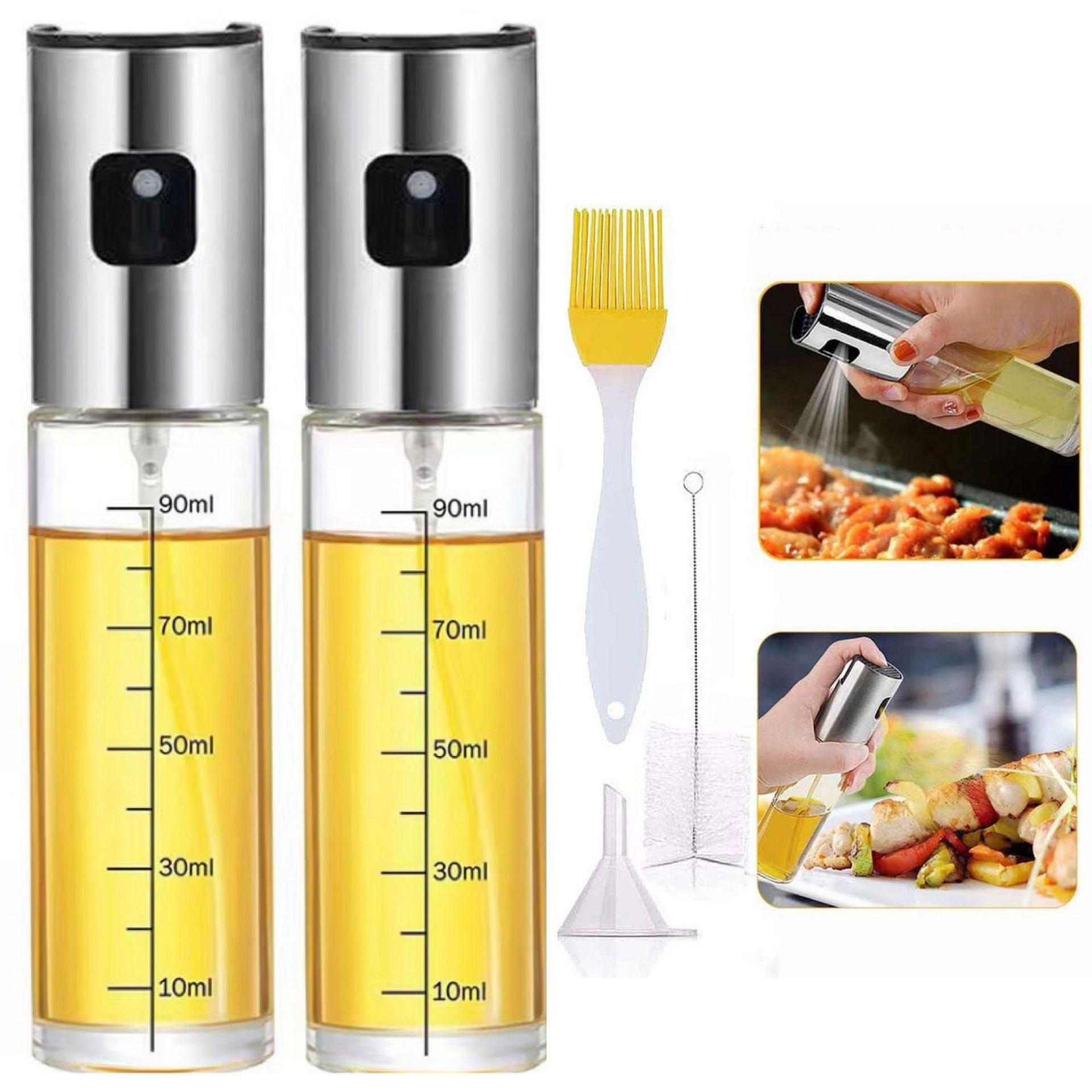 CA Pulverizador Aceite Spray, para Cocina, de Maple Inoxidable y Cristal,100 ml, Antigoteo, Accesorios Freidora de Aire, Dispensador, Bote, Dosificador