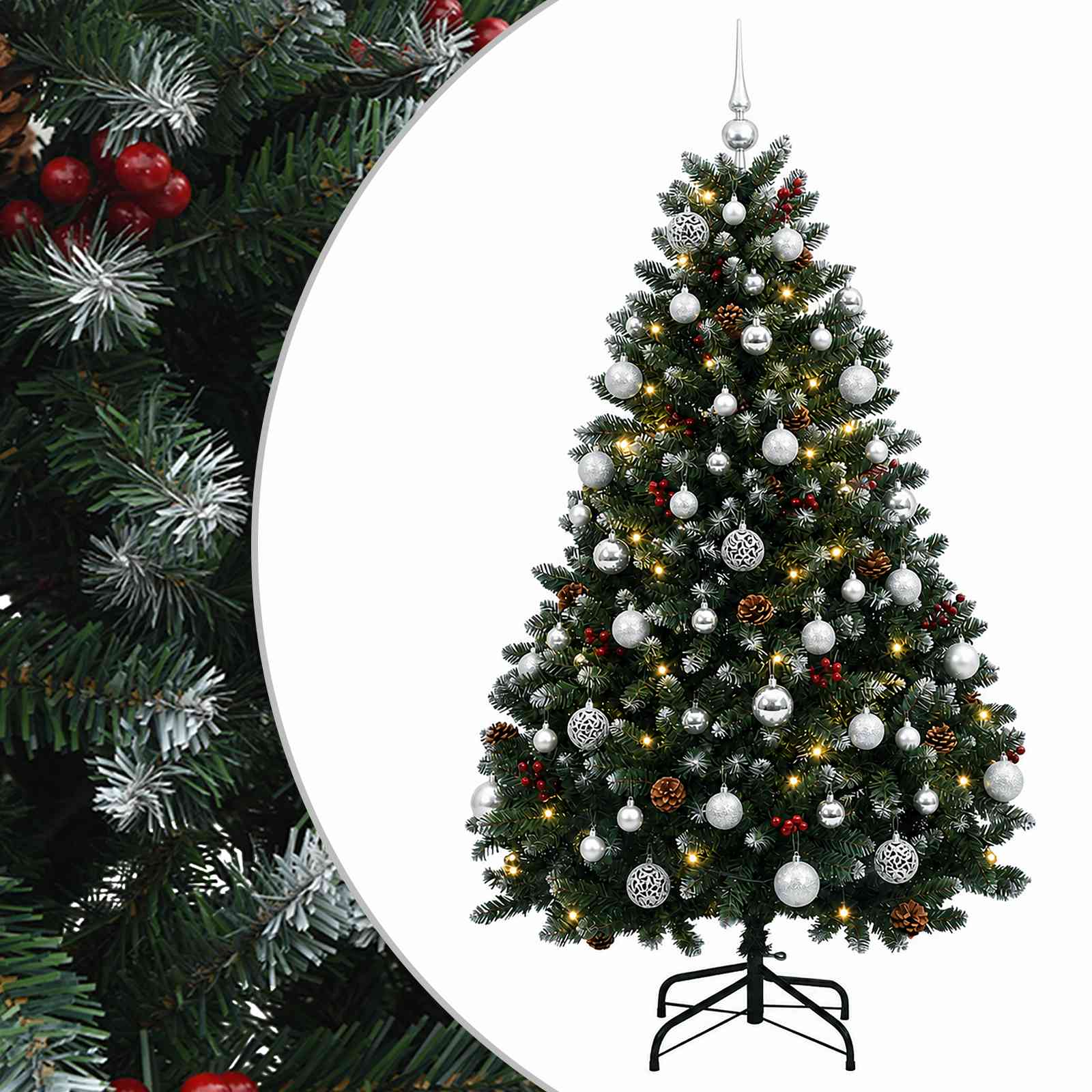 vidaXL Árbol de Navidad artificial verde con bolas 150 cm 150 LED