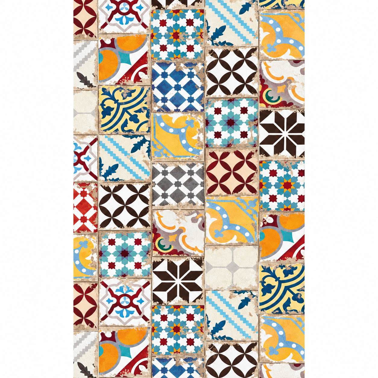 Alfombra Vinílica PVC Antideslizante, Diseño Patchwork de Baldosas Hidráulicas Multicolor, para Cocina y Pasillo