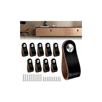 CA 10 tiradores de cuero para muebles, tiradores de cuero para puertas de armarios, tiradores de cuero para puertas de cocina y armarios con 10 tornillos para cocina y dormitorio.