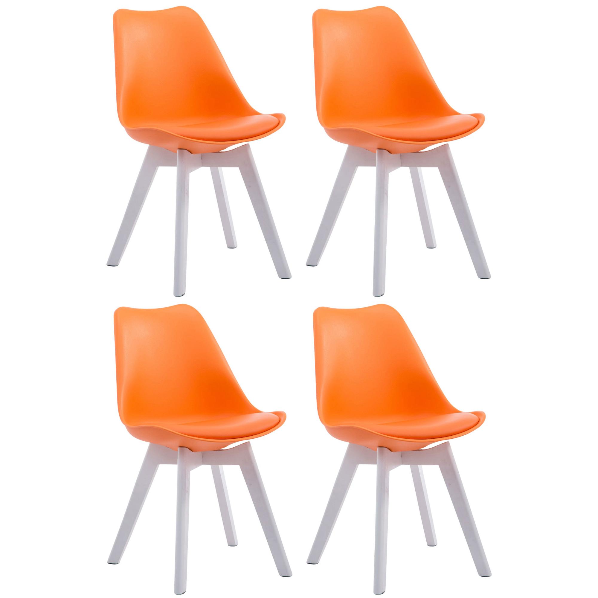 Set de 4 sillas de comedor Borneo en polipiel Naranja,Blanco