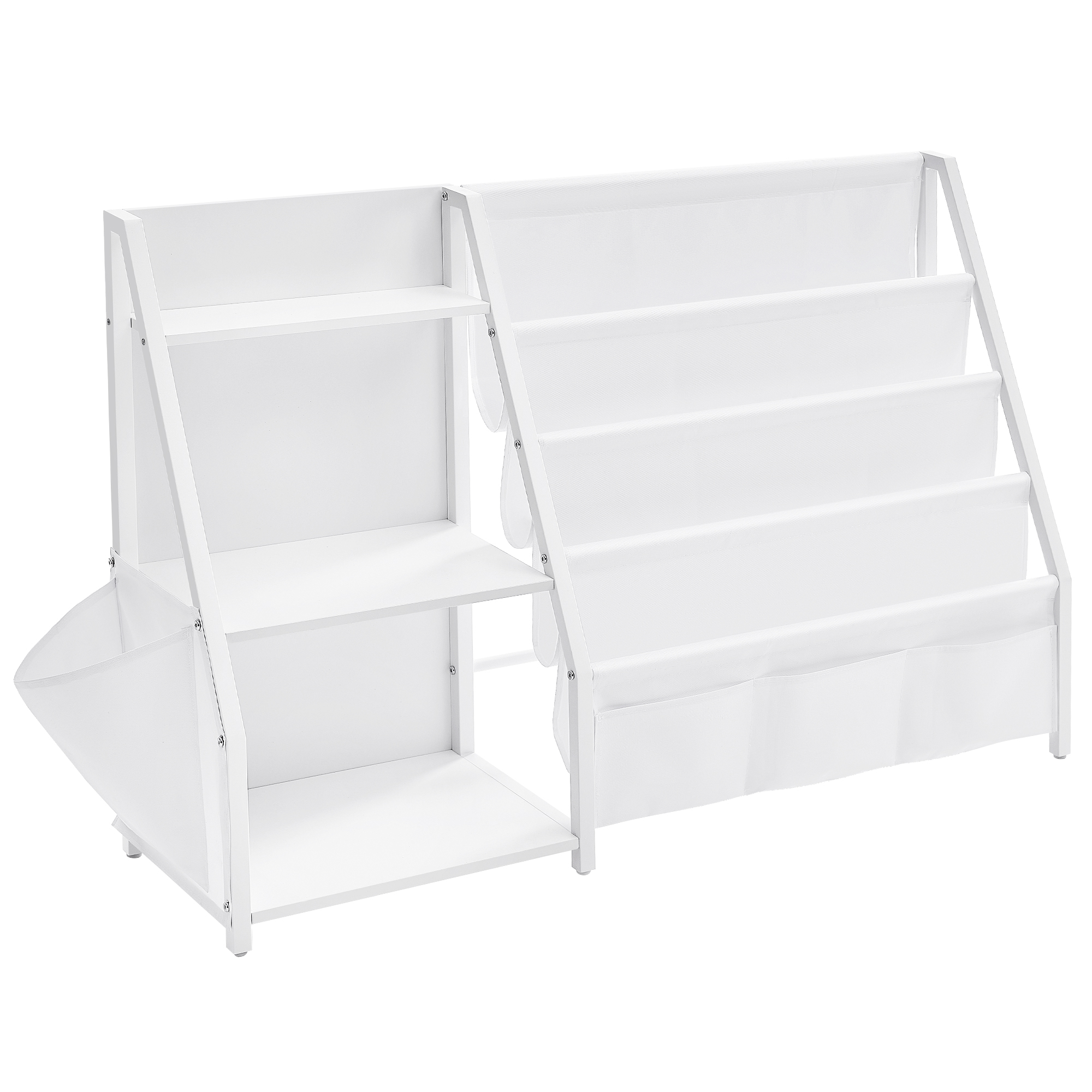 SONGMICS Estantería Infantil, Estantería para Niños, para Juguetes, Organizador de Libros, con Bolsillo Lateral, 75 cm de Altura, para Habitación Infantil, Cuarto de Juegos, Blanco