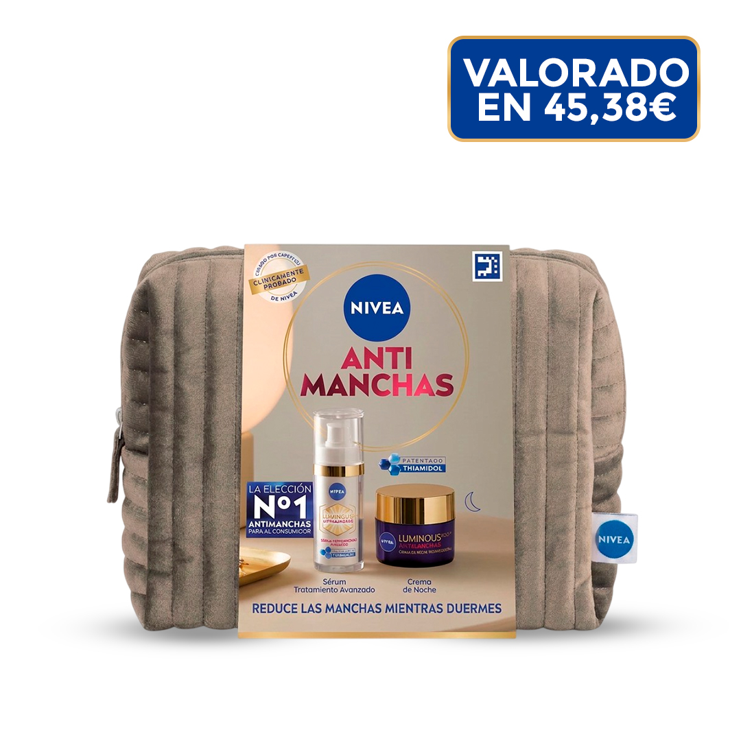 NIVEA Pack Luminous - Neceser regalo con Sérum y Crema de noche - Rutina antimanchas y antiedad