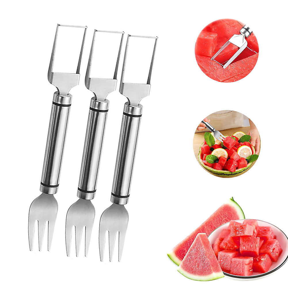 CA Cortador de Sandía 3 Piezas - Acero Inoxidable - Cortador de Sandía con Tenedor - Alta Calidad - Cuchillo para Sandía - Cortador