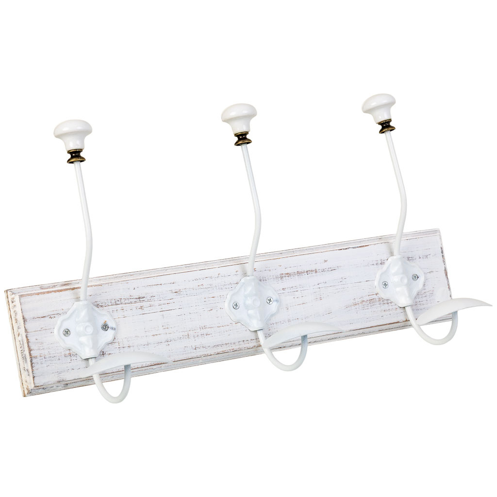 Wonderlust Deco - Percha de pared de madera con 3 ganchos 39x1.3x8h cm Blanco 39x1.3x8h cm