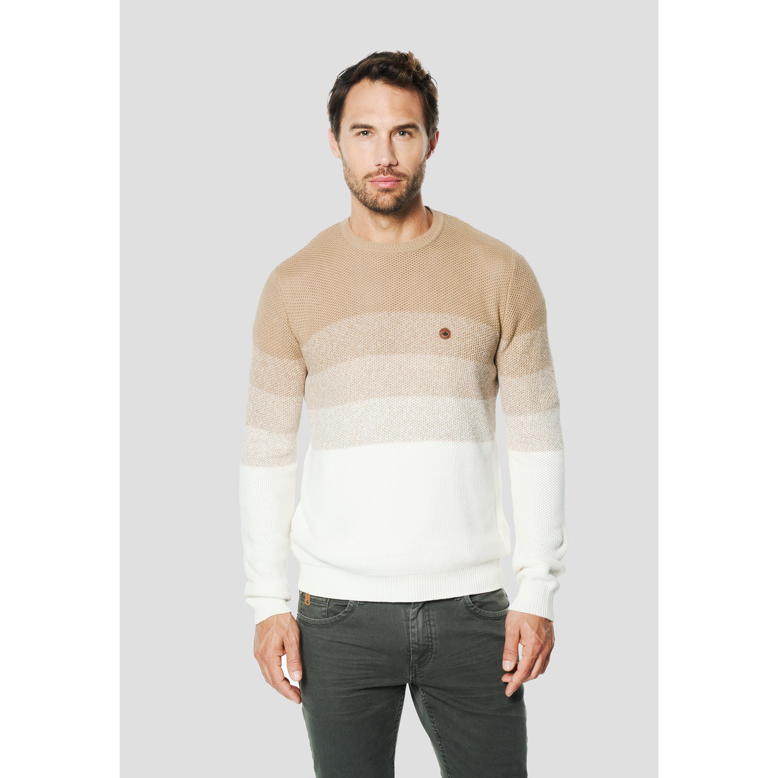 Koroshi - Jersey de punto cuello redondo para hombre con diseño degradado a rayas en 100% algodón, ideal para entretiempo y looks casuales o semi-formales