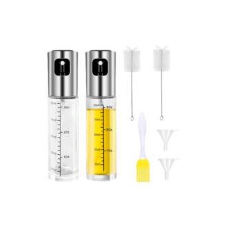 CA 2 botellas pulverizadoras de aceite de cocina de 100 ml con escala, pulverizador de aceite de oliva, pulverizador de aceite y vinagre, accesorios de cocina con 2 cepillos, 2 embudos y 2 cepillos para aceite.