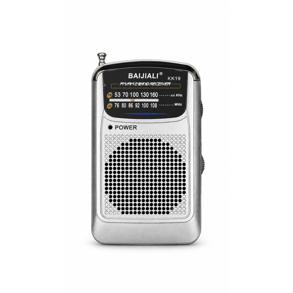 Radio tradicional Portátil AM FM de Bolsillo, Mini Radio a Pilas con Antena Telescópica, Sintonización Manual, Altavoz, Salida para Auriculares y Clip Trasero KK19