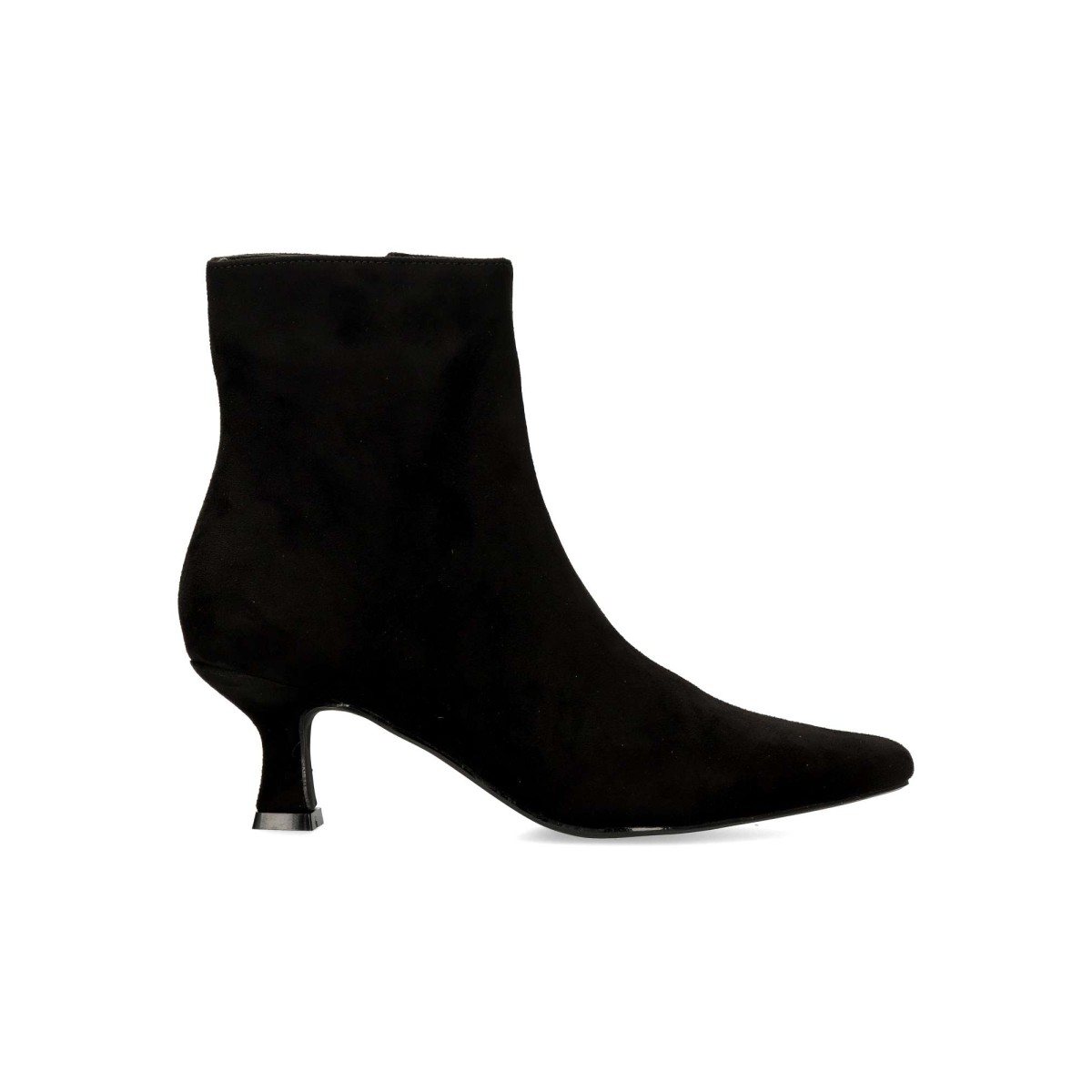 Vanessa Calzados - Botines de tacón fino para mujer en antelina burdeos con cremallera lateral y suela de goma