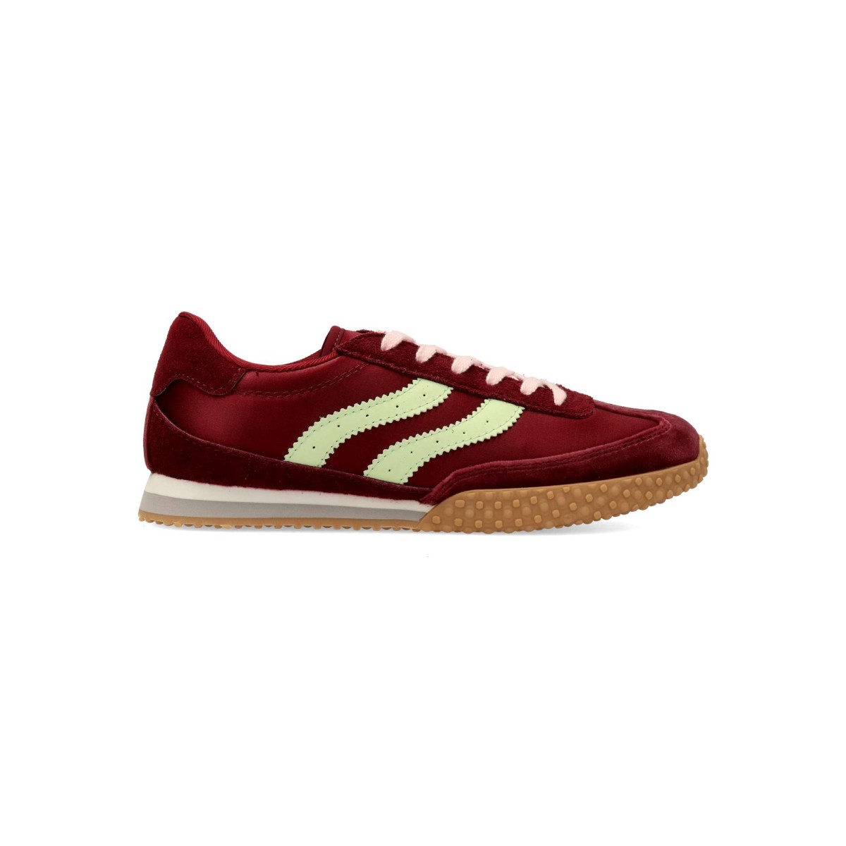 Gioseppo - Zapatillas deportivas casual mujer de piel burdeos satinadas con piezas aterciopeladas suela granulada y plantilla extraíble cómodas
