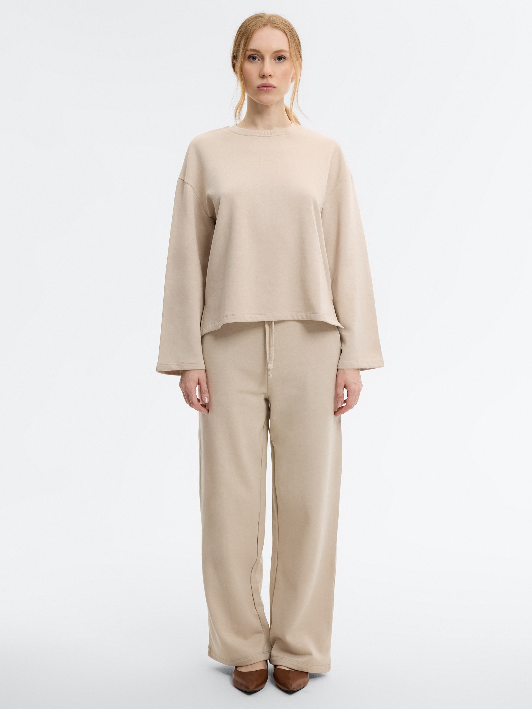 Pantalón de chándal de felpa con efecto lavado, tiro medio, cintura elástica y corte wide leg INSIDE