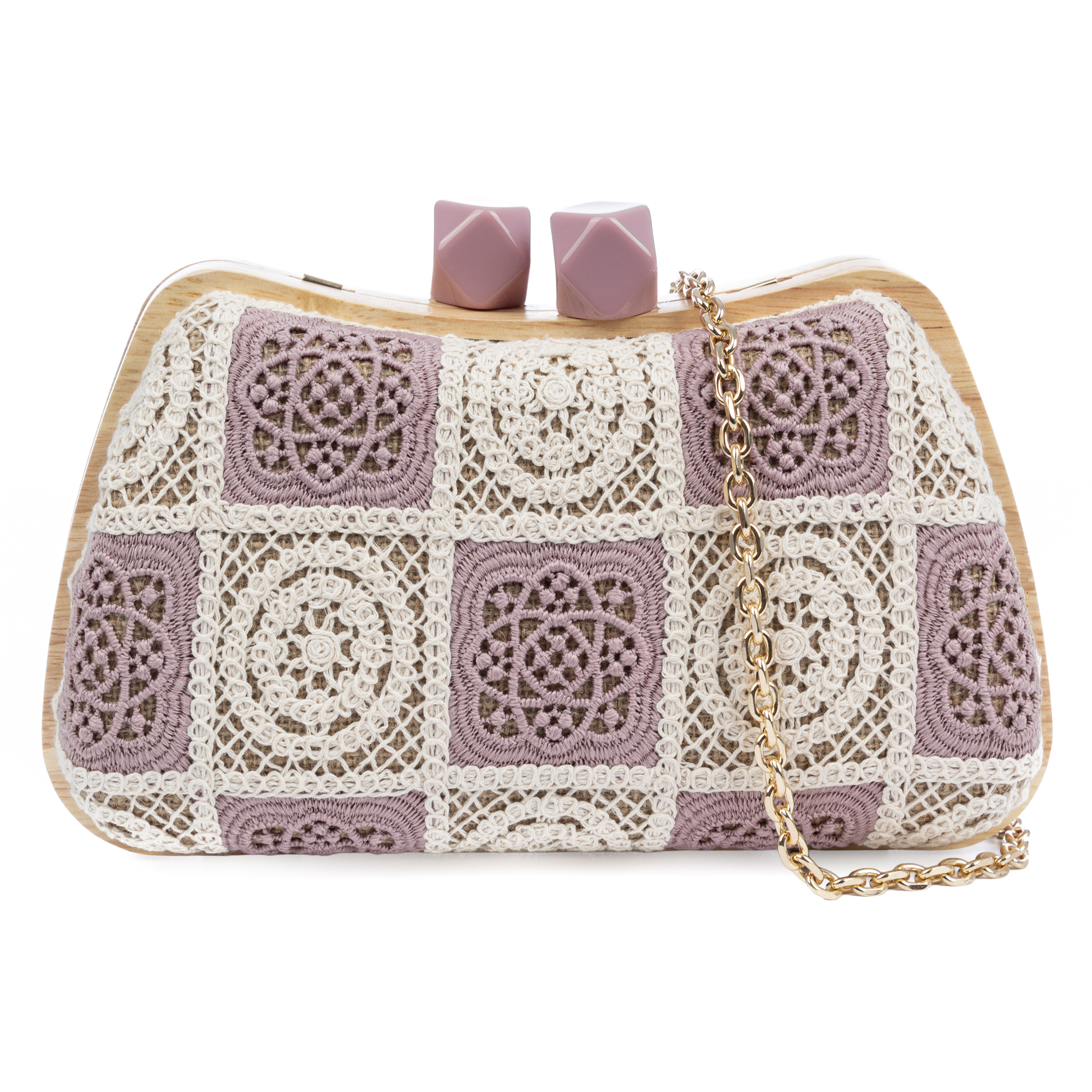 Bonamico Bolso bandolera Mujer. Fabricado en madera natural, algodón y paja trenzada.