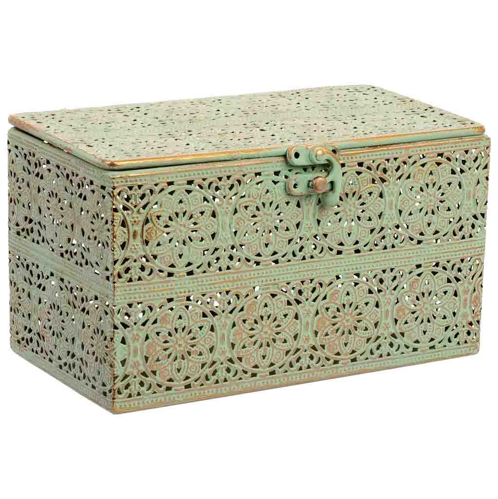 Wonderlust Deco - Caja de metal 21 x 13 x 12h cm Verde 20.5x12.5x11.5h cm