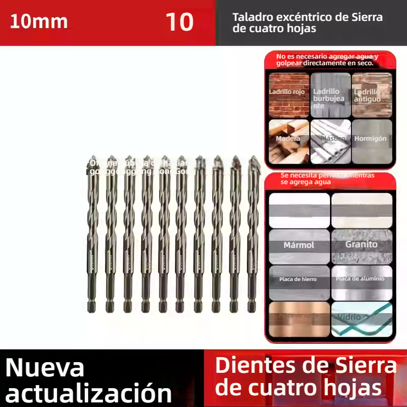 Broca de sierra de cuatro filos, broca para perforar cerámica, vidrio, mármol, hormigón y acero inoxidable en seco (para toda clase de baldosas)