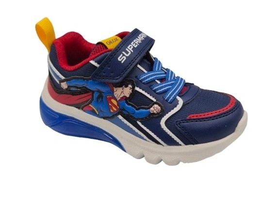 Geox - Zapatillas de luces Superman para niños, modelo J56LBD, en color azul, zapatillas deportivas cómodas y resistentes para uso diario en exteriores e interiores