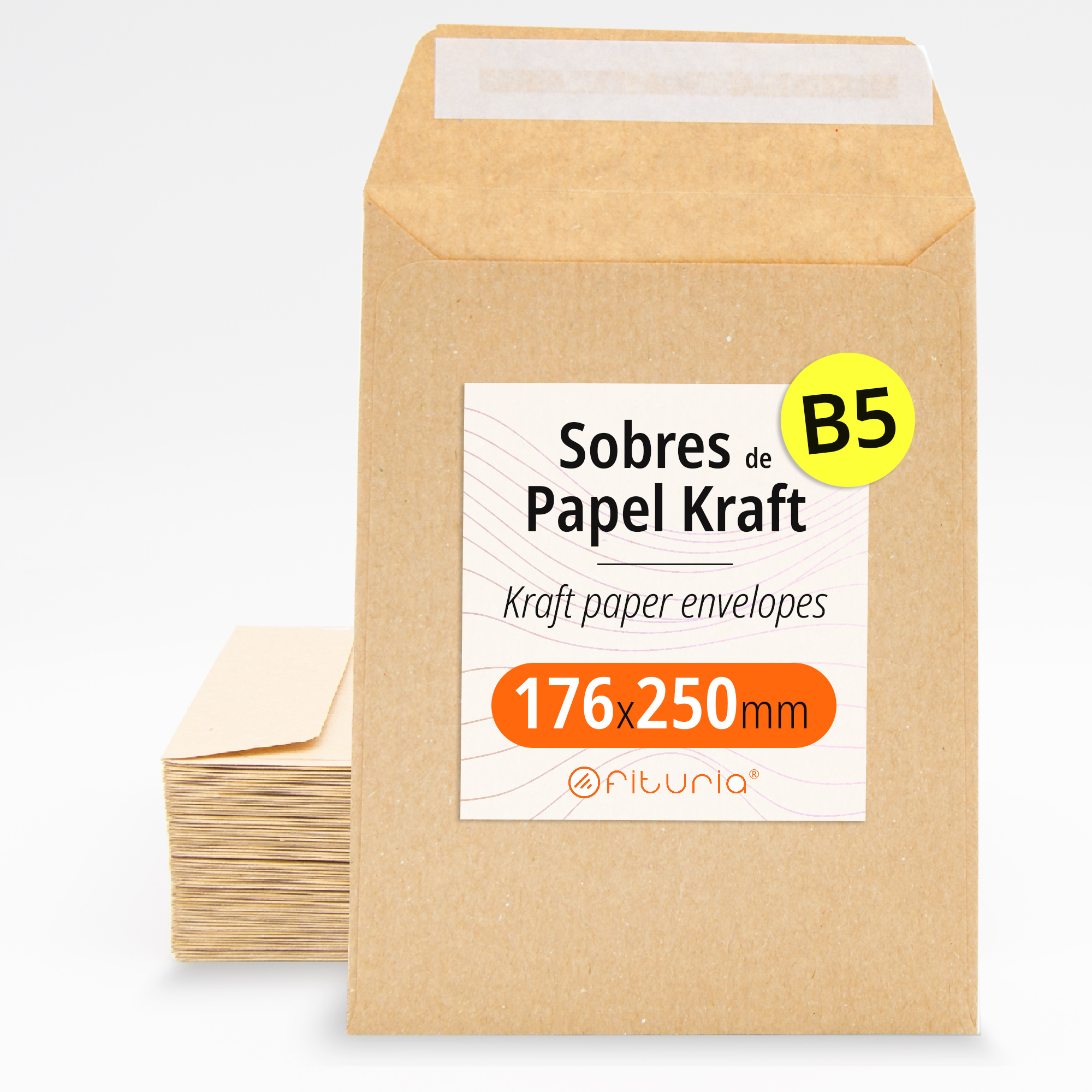 Sobres de Papel Kraft, Sobres para Documentos, Regalos, Invitaciones de Boda y Envíos, Bolsas de Papel Resistentes, Versátiles para Todas las Ocasiones, Tamaño B5 - Ofituria (176x250, 500 uds)