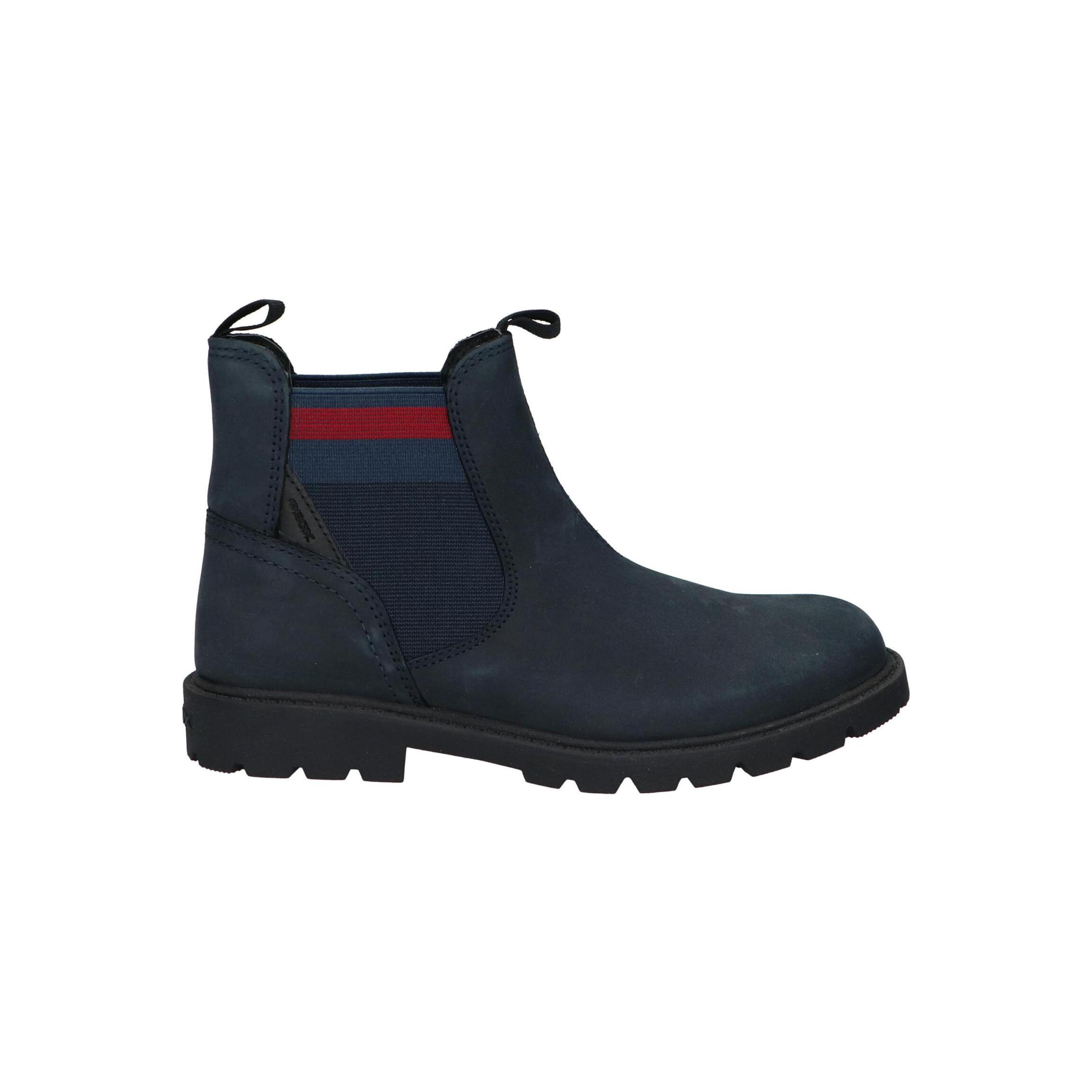 Geox children's boots in blue, ankle boy boots made of skin with textile lining and rubber sole, perfect for autumn-winter season, ideal boy rain boots for outdoor activities.
