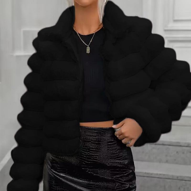 Abrigo de mujer con pelo sintético, manga larga, solapa, chaqueta corta y acolchada, abertura frontal, de pelo rizado, para exterior