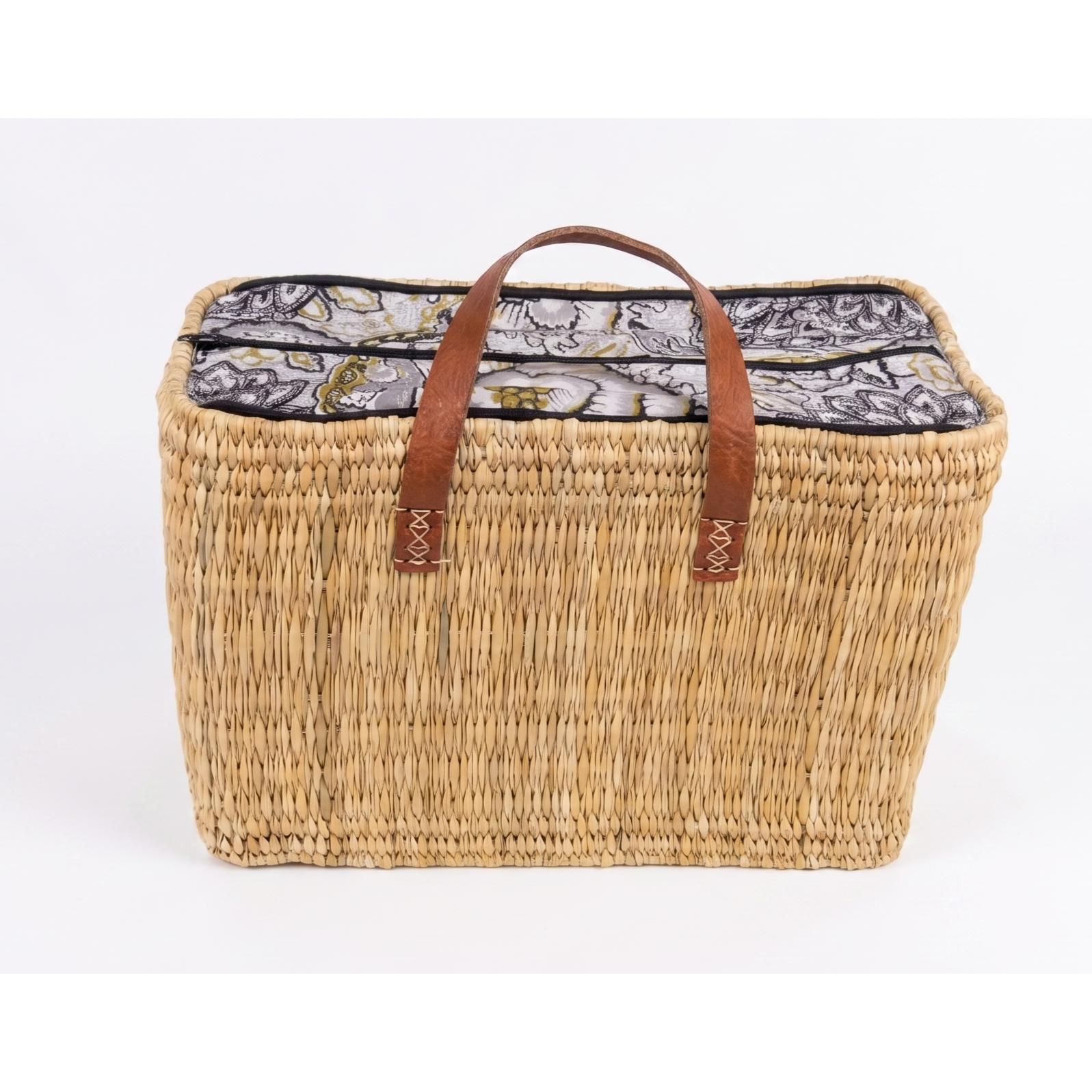 Bolso Capazo de Carrizo Artesanal - Forro de Algodón con Cremallera - 38x27x15 cm _ Ruicor Textil