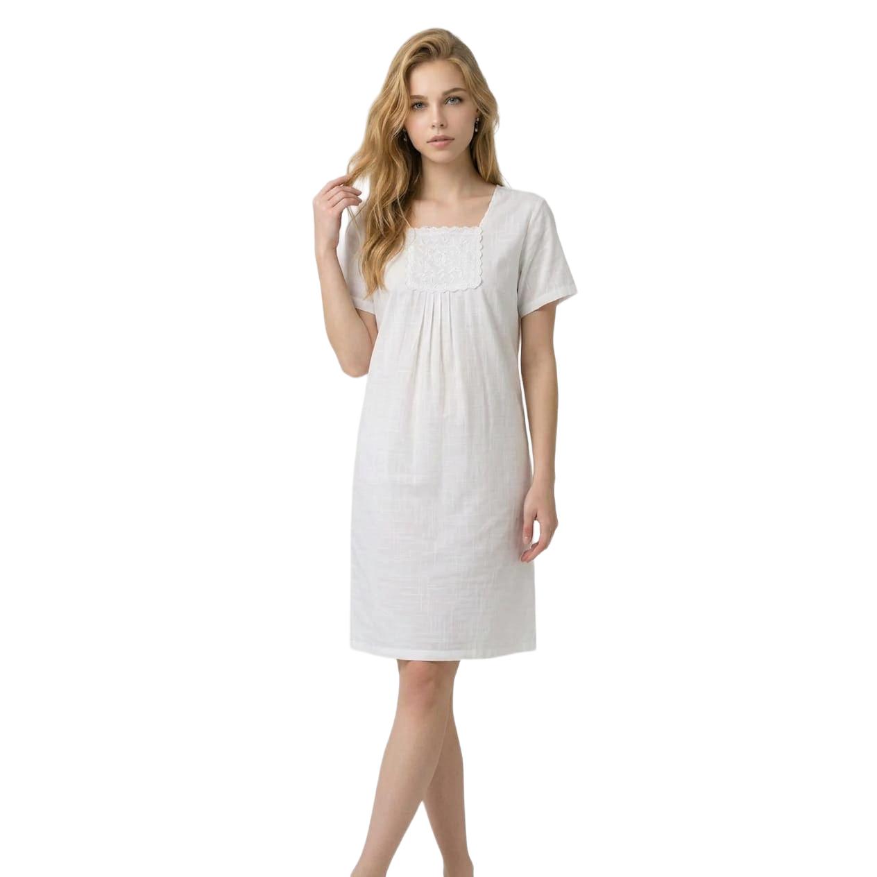 Vestido Marca Cirdy bordado para mujer de algodón y lino, diseño romántico con escote cuadrado y cintura ajustable para vacaciones y ocasiones al aire libre - RF: CI-030047